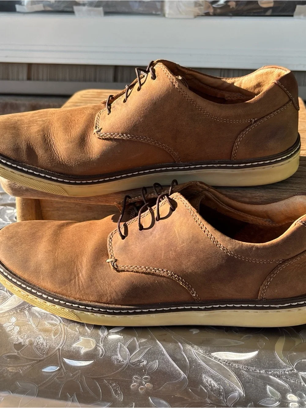 Johnston & Murphy Brown Tan Sheepskin Leather Derby Shoes 10.5 M